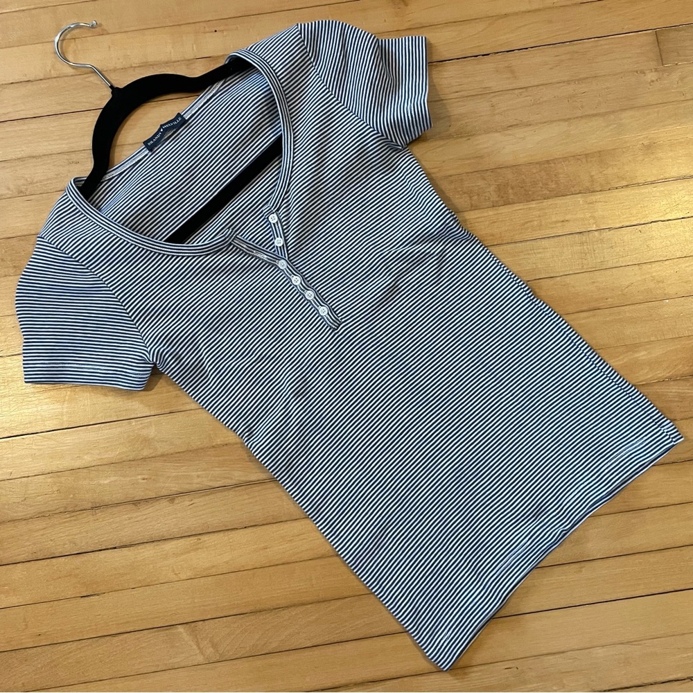 BRANDY MELVILLE Zelly Button Placket Blue and White Striped Top Tee T-Shirt